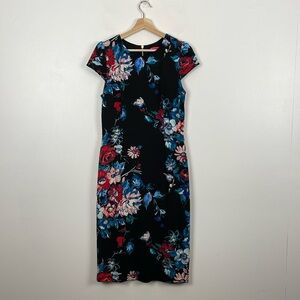 Betsey Johnson Womens 10 Cap Sleeve Floral Career Dress Lined Bodycon Dress
